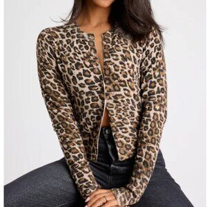 Alfara Brown Leopard Print Button-Front Cardigan Sweater Lulus SMALL ONLY